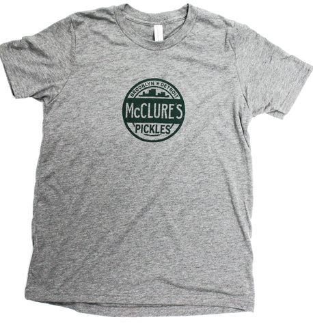 youth grey tee shirt with green logo