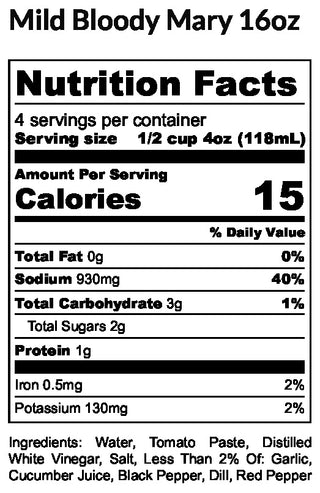 Nutrition facts label for Mild Bloody Mary drink