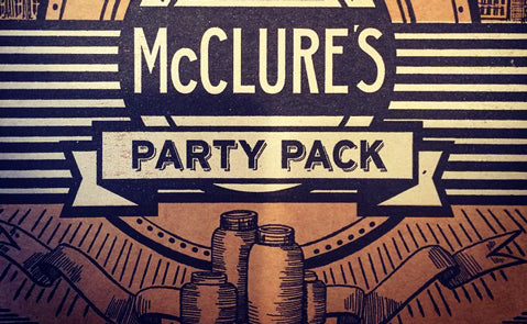 close up image of mcclure's party pack box